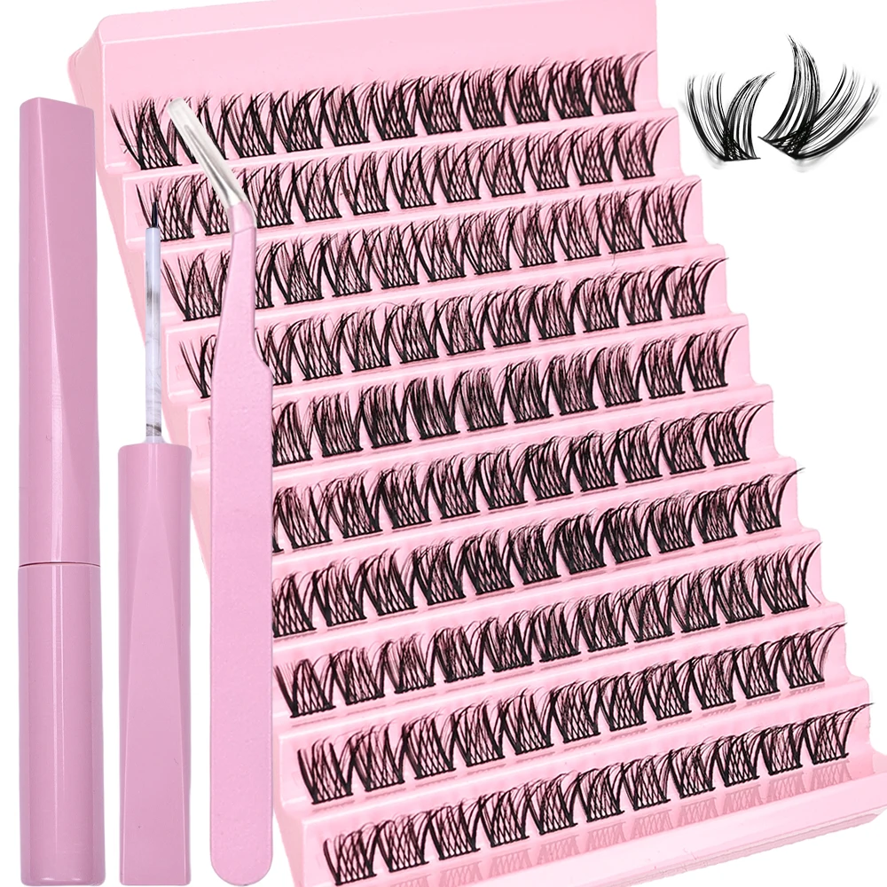 DIY False Eyelashes Extension Kit with 110 Lash Clusters, Adhesive, Sealant and Tweezers - Mix Length Eye Makeup Tool