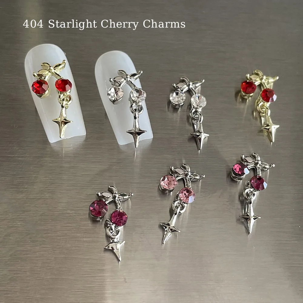 

-Starlight Cherry- Kiyomi Punk Pop Nail Ornaments Pink Diamonds Chrome Fruit Cherries Shaped Pendants Charms DIY Nails Adorn 404