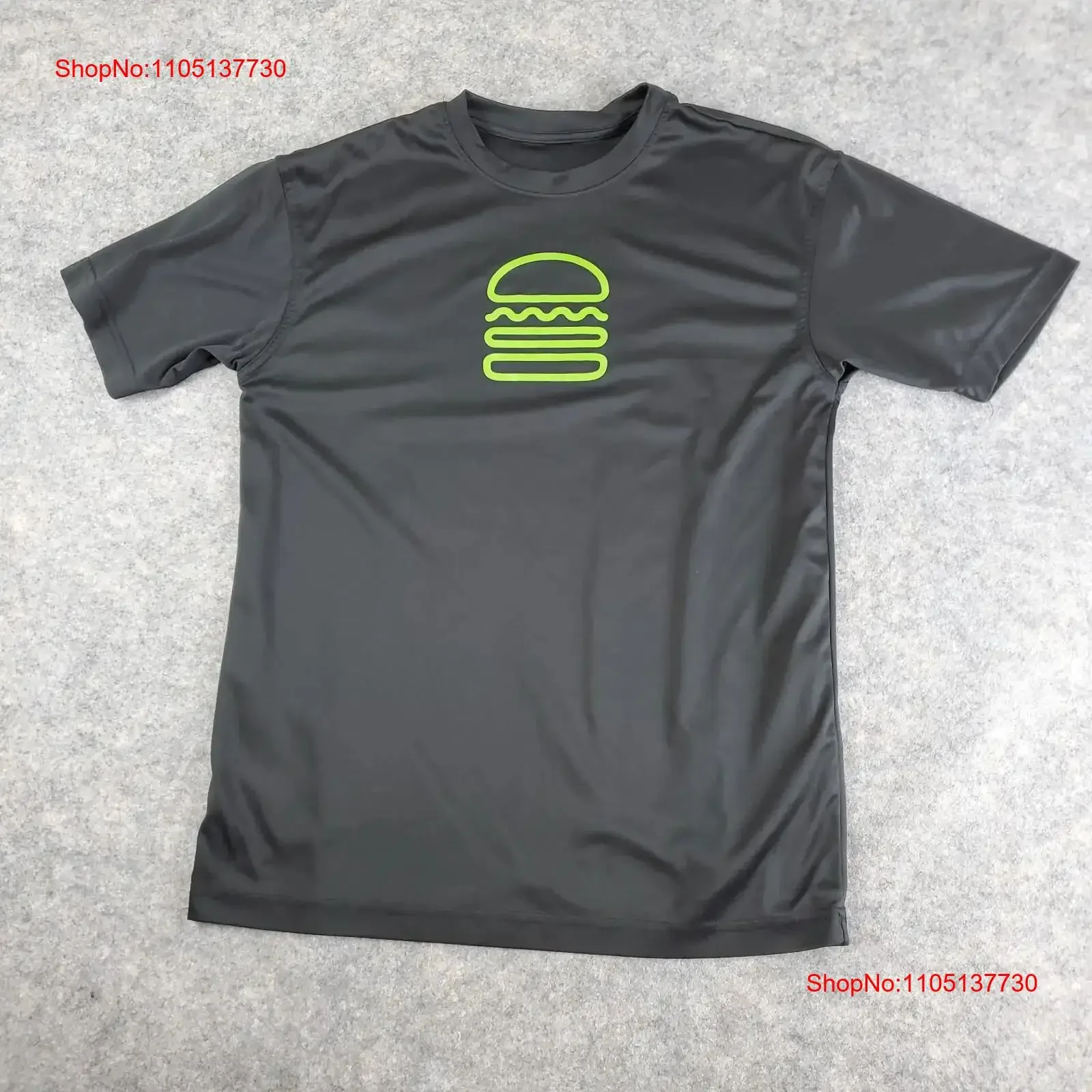 Shake Shack empleado camiseta hombres pequeño negro cuello redondo hamburguesa vintage lavado ligeramente versátil elegante cómodo Casual