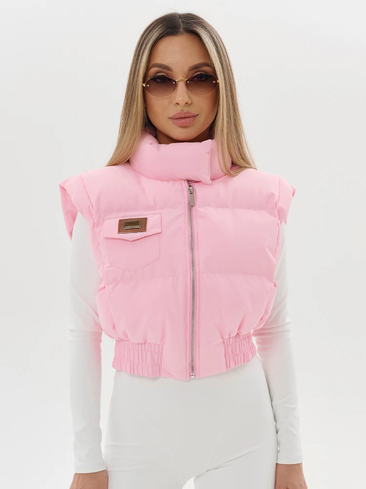 

Женская повседневная укороченная куртка Kliou: модный кардиган на молнии с воротником-стойкой, без рукавов, в уличном стиле, простой базовый классический жакет