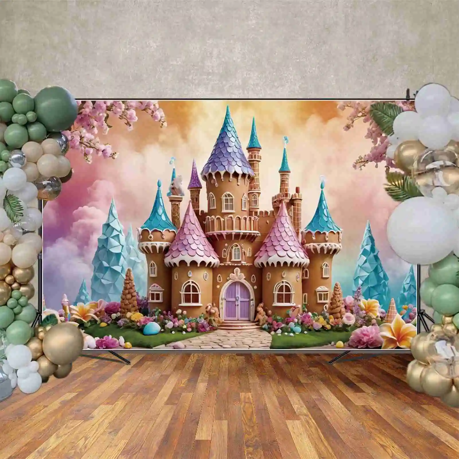 MOON.QG-Princess Candyland Backdrops للفتيات ، مستلزمات potocall مخصصة لحفلة عيد الميلاد ، قلعة مصاصة وزهر الزهور