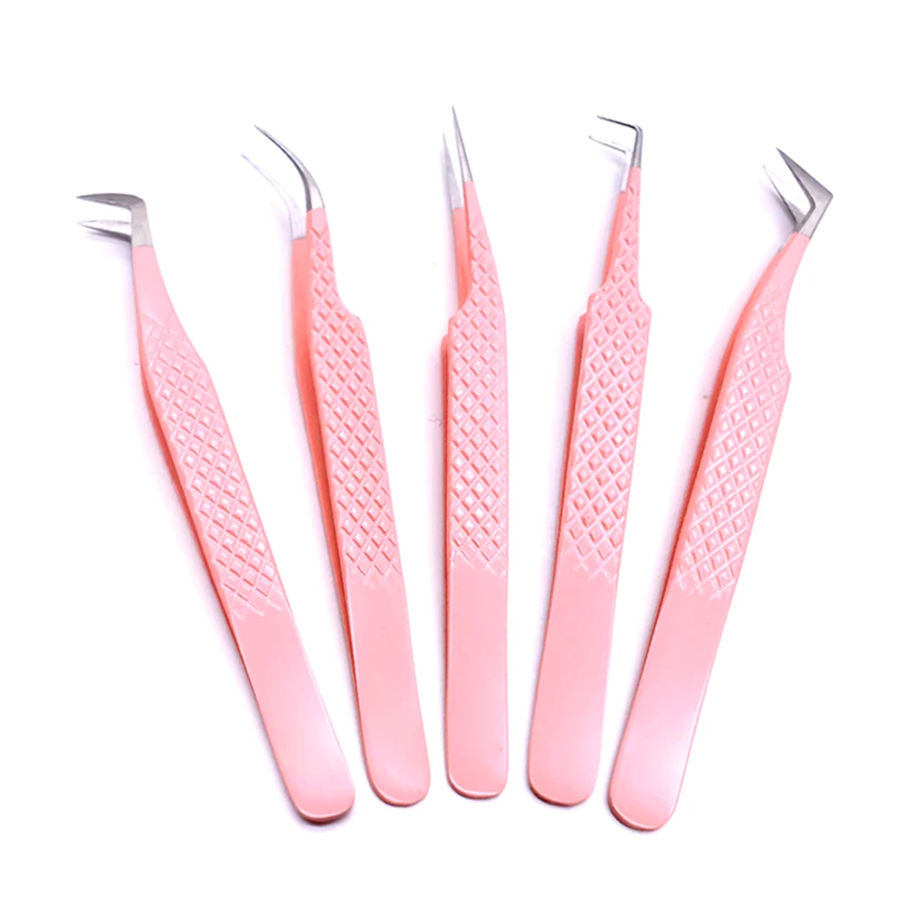 1Pc สีชมพู Eyelash แหนบ Anti-Static Magnetic Professional แปรงหนีบหนีบ3D Eyelash Extension Tweezer 100% ปิดแต่งหน้าเครื่องมือ