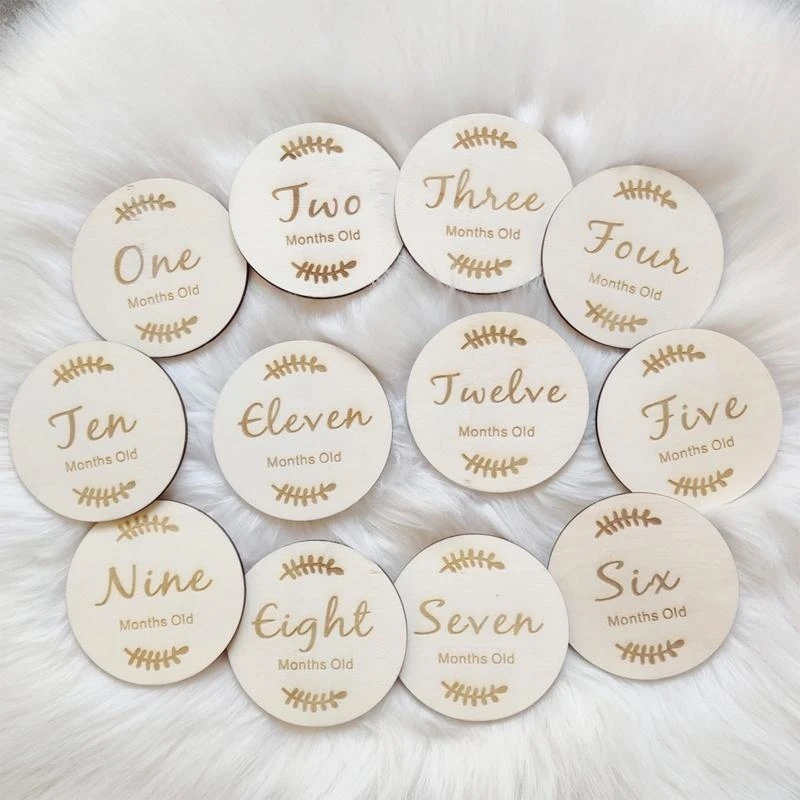 J15U Kartu Kayu Bayi Kartu Peringatan Baru Lahir Rekaman Bulanan Kartu Ulang Tahun Kelahiran Hadiah untuk Alat Peraga Fotografi