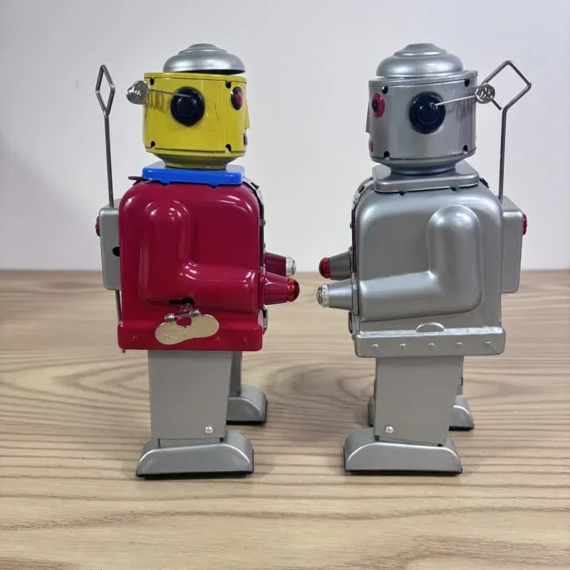 Jouet à remonter rétro pour adultes, figurine en métal, robot rouge et argent, horloge mécanique, modèle cadeau pour enfants