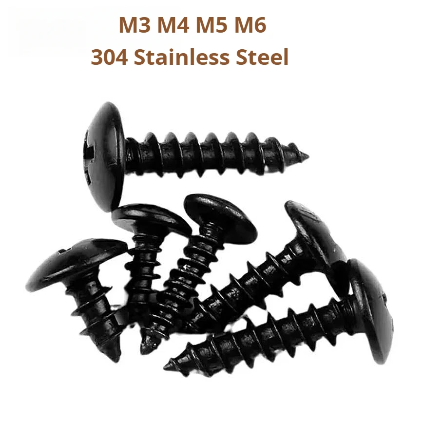 M3 M4 M5 M6 Black 304 Stainless Steel Phillips Recessed Truss Head Self-tapping Screw Cross Mushroom Head Screw