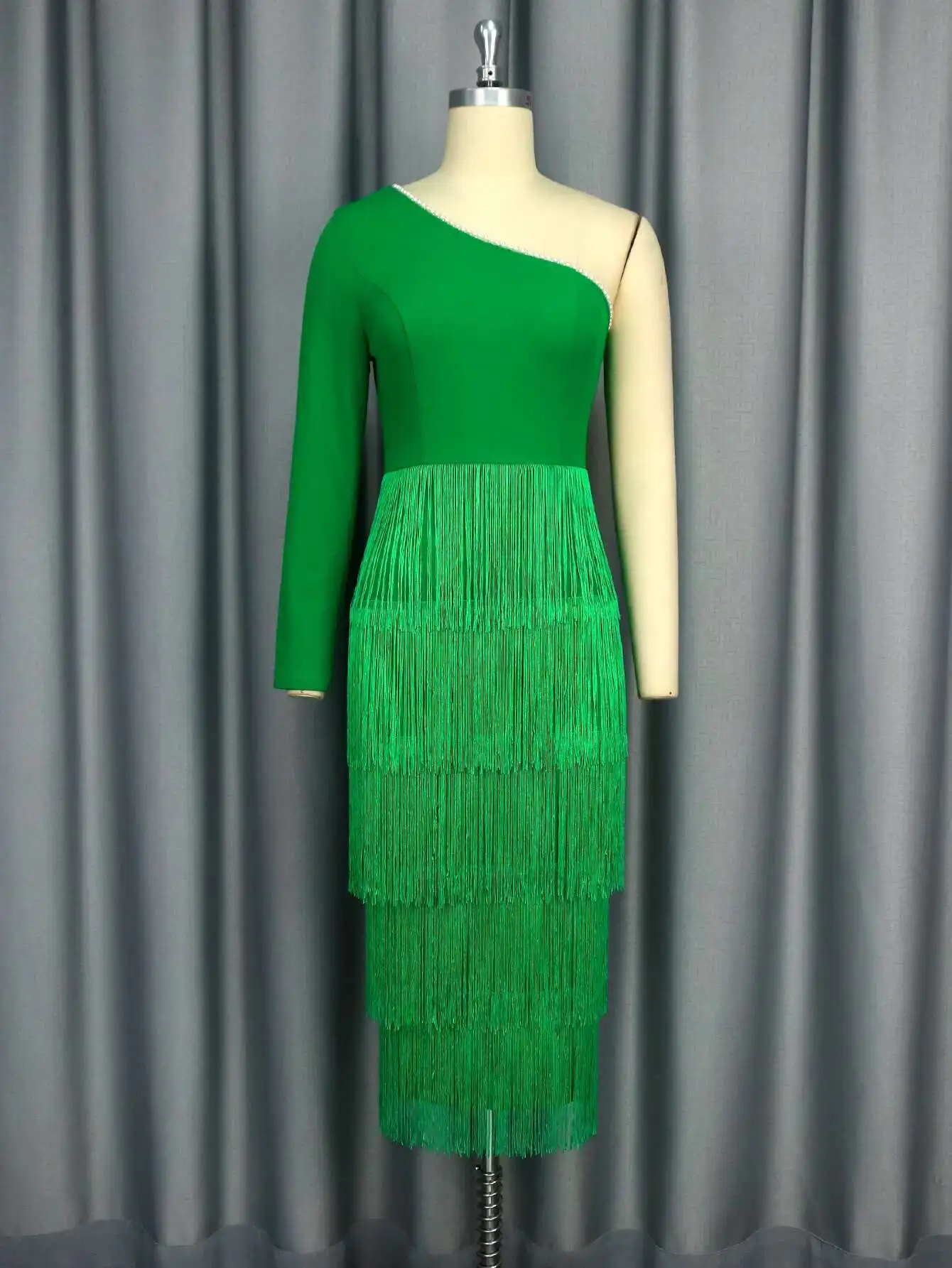 

New Sexy Off-shoulder Long Sleeve Dress High Waist Slim Fit Fringe Evening Party Dress Dresses Summer Dress Robe Vestido Women 1