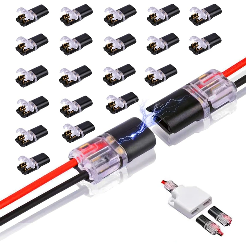 20Pcs Double-Wire Plug-In Connector, Pluggable 2 Pin 2 Way LED Wire Connectors, With Locking Buckle Fast Wire Connectors Durable