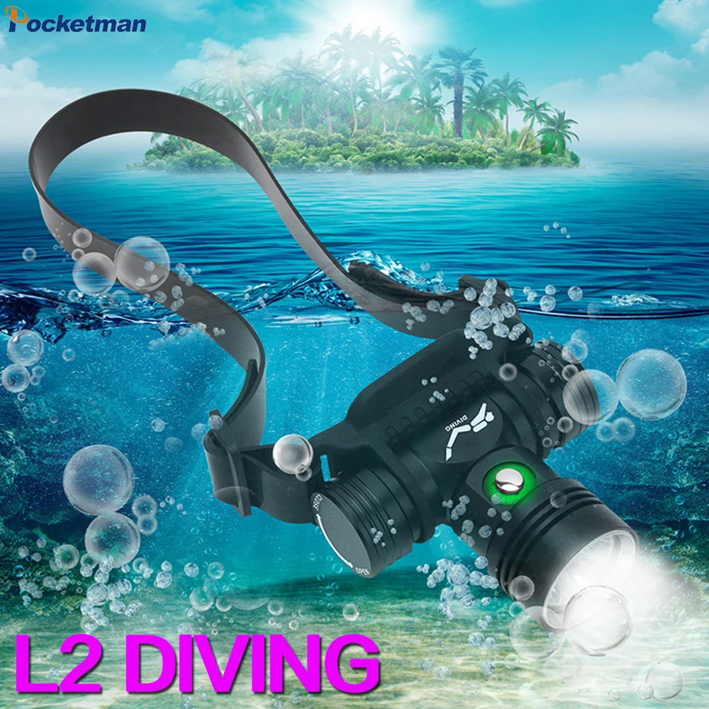 LED Diving Headlight Bright L2 Underwater Light Professional Waterproof Underwater Photo Fill Light 220M White Light Lantern