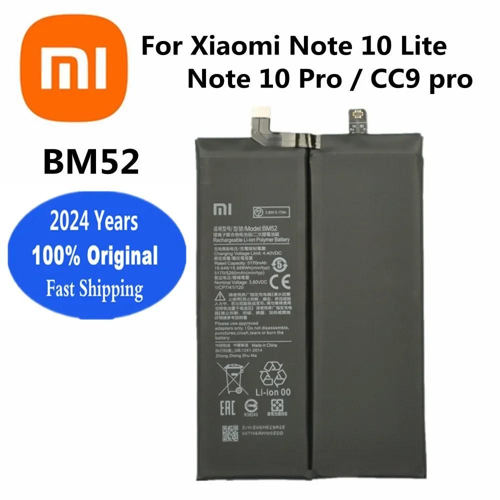 

2024 Year Xiao mi Original Battery BM52 For Xiaomi Mi Note 10 Lite 10Lite Note 10Pro 10 Pro CC9pro CC9 Pro 5260mAh Phone Battery