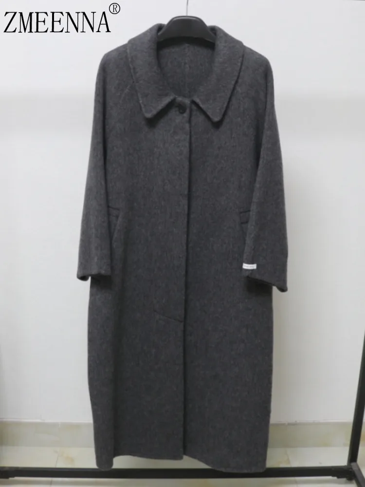 

ZMEENNA Women's Wool Blend Coat With Collar Single Button Closure And Pockets Long Sleeve Warm Winter Outerwear ZM3984