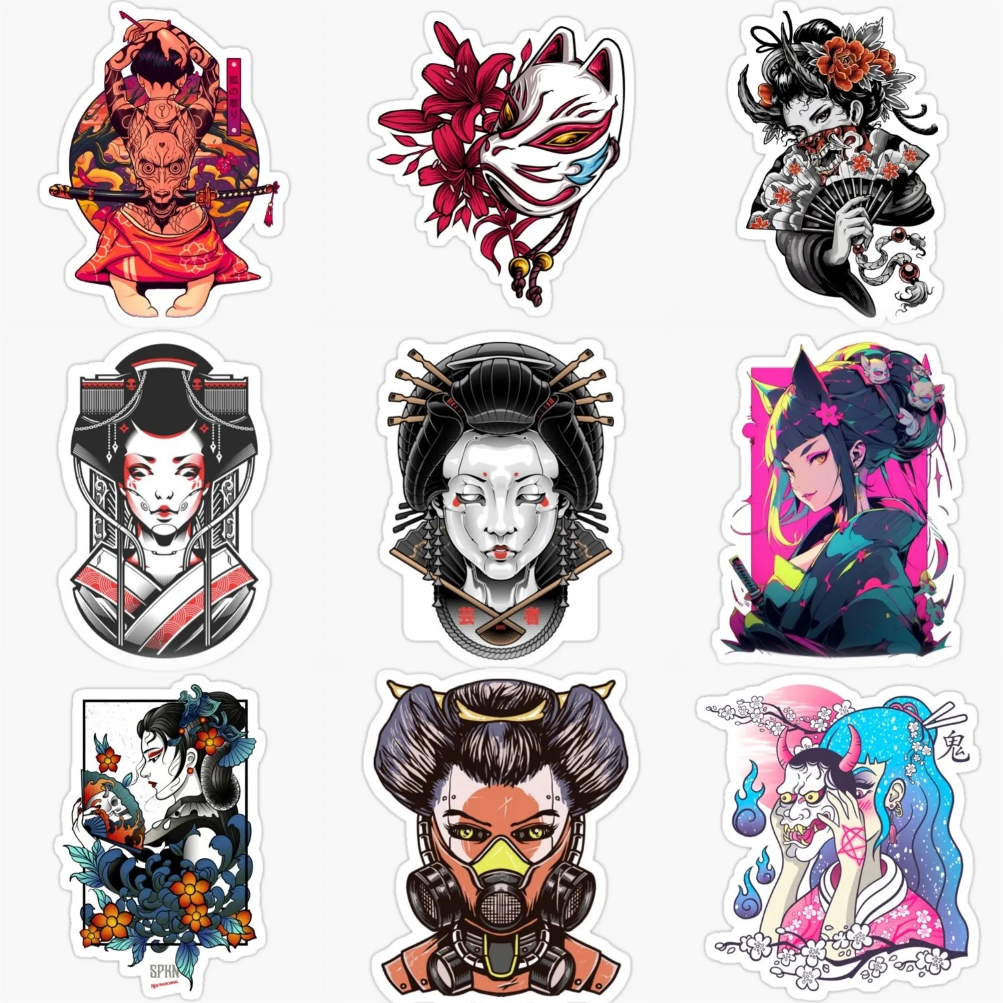 

Geisha Pinup Ghost Skull Creative PVC Sticker for Decorate Car Truck Motorcycle Bicycle Helmet Window Fridge Decal Accessorie