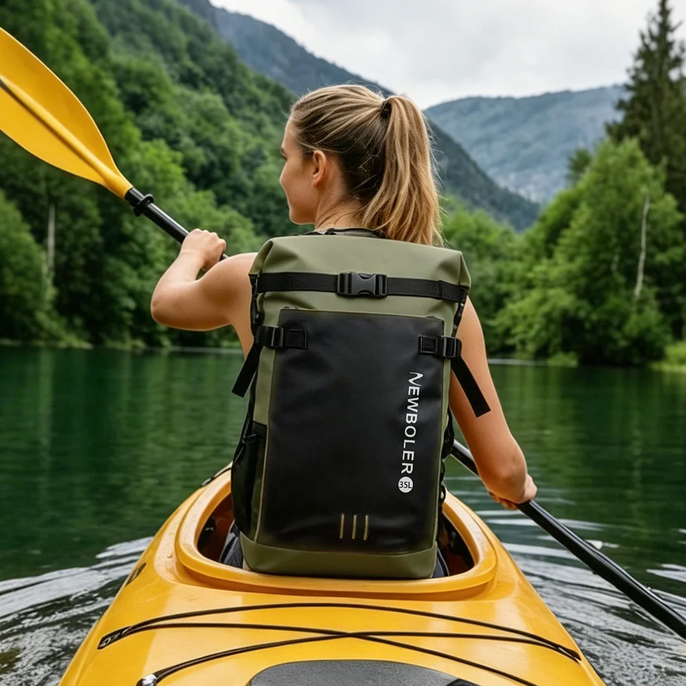 35L PVC Schwimm-Trockentasche Rucksack für Damen und Herren Wasserdichter Rucksack für Kajak Trekking Rafting Surfen Bootfahren – Detail 16