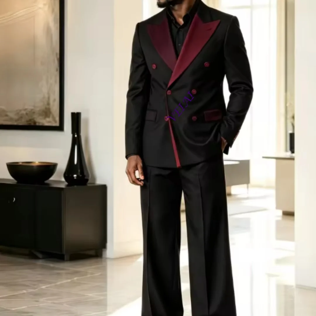 Double Breasted Luxury Men Suit Set Separates 2 Pieces Peak Lapel Blazer with Normal Pants Custom Made For Wedding Prom Party