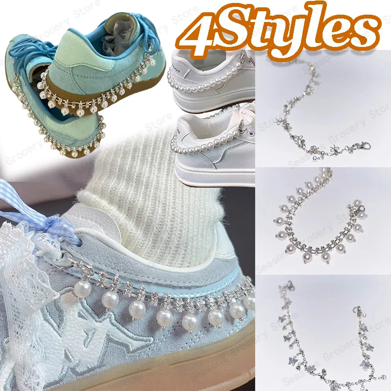 

1~10PCS New Fashion Ballet Pearls with Rhinestones Heel Chain Premium Feeling Shoe Chain Bow Star Bling Decor