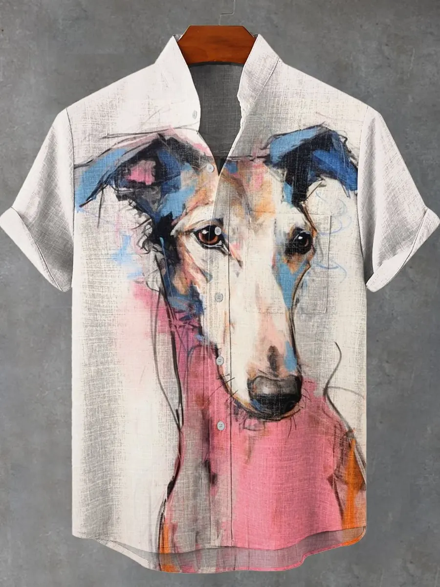 

New summer short sleeved shirt with digital printed small animal pattern party atmosphere design, casual style men's shirt