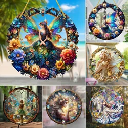Elf Fairy Princess Suncatcher,Round Acrylic Sign Translucent Window Hanging,Garden,shops,Home,room Study Decor,gift for Girls