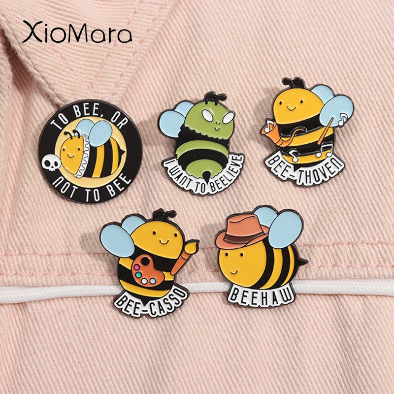 Cute Bee Insect Enamel Pins I Want To Beelieve To Bee Or Not To Bee Metal Animal Brooches Lapel Badge Jewelry Gift For Friends