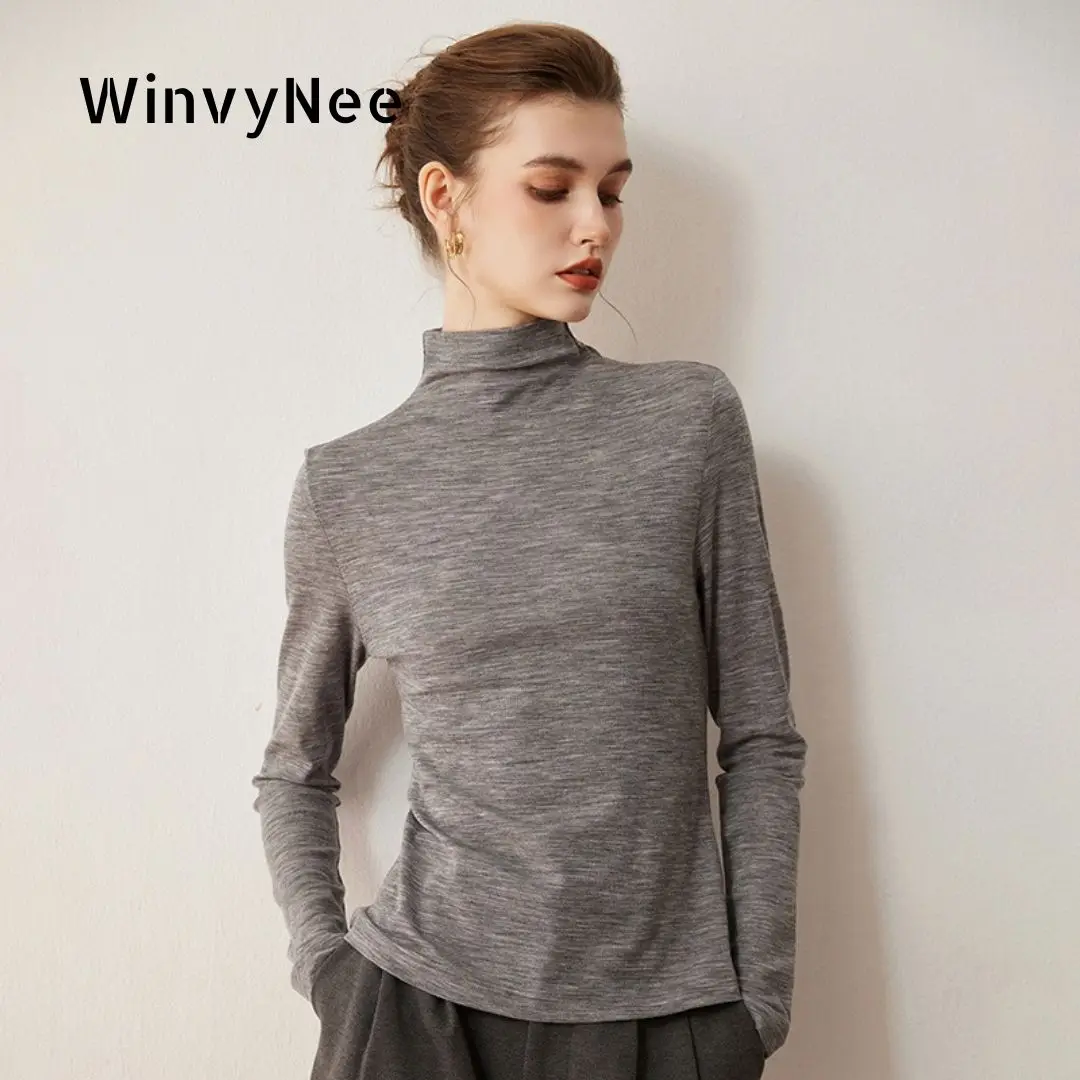 

Женский свитер WinvyNee из 100% мериносовой шерсти, однотонный, с высоким воротом, легкий, высококачественный, приятный для кожи, можно стирать в машине A1267079