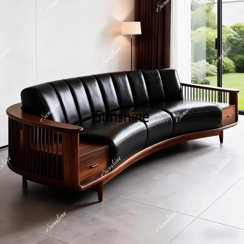 

New Chinese-style living room, high-end, solid wood curved sofa high-end customization