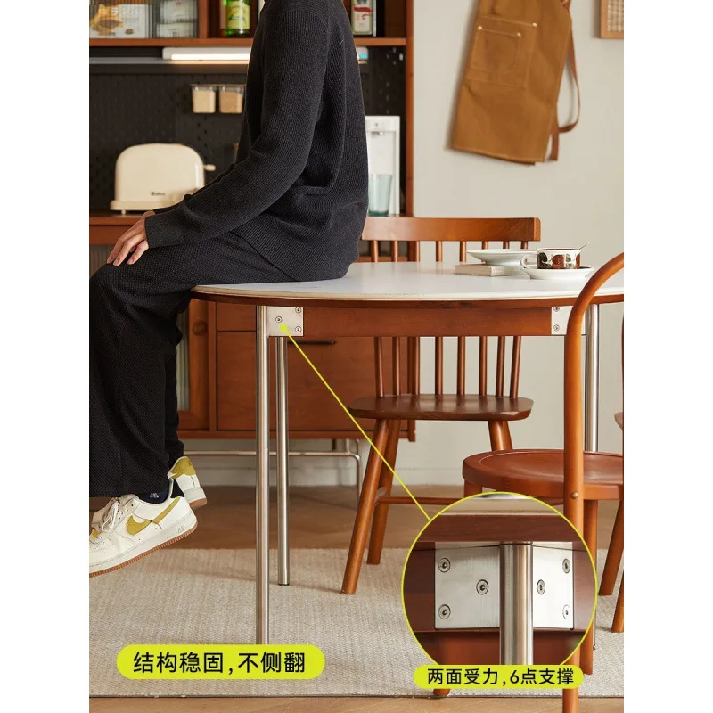 High-end, solid wood, slate, dining table, round, with turntable, household, matte slate, round table