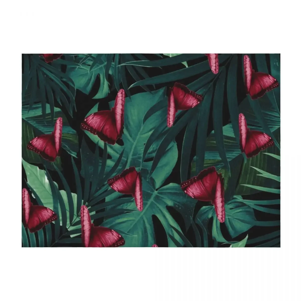 

Tropical Butterfly Jungle Night Leaves Pattern #3 #tropical #decor #art Throw Blanket Camping Luxury Thicken Plaid Blankets
