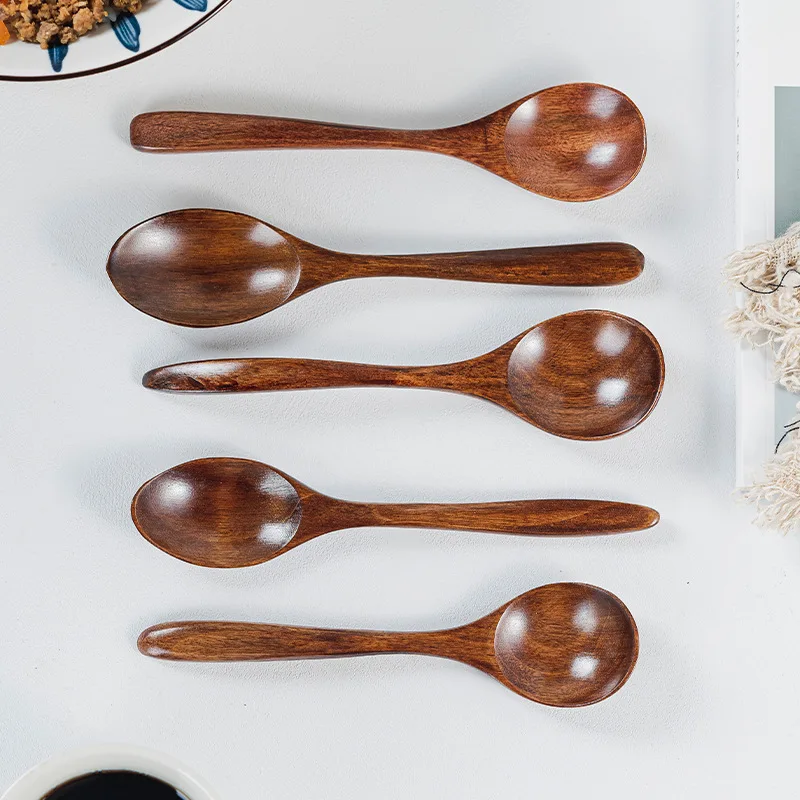 2PCS Natural Wood Spoons For Cooking Healthy Japanese Chinese Spoons Durable Kitchen Wood-grained Spoon Tableware For Cook