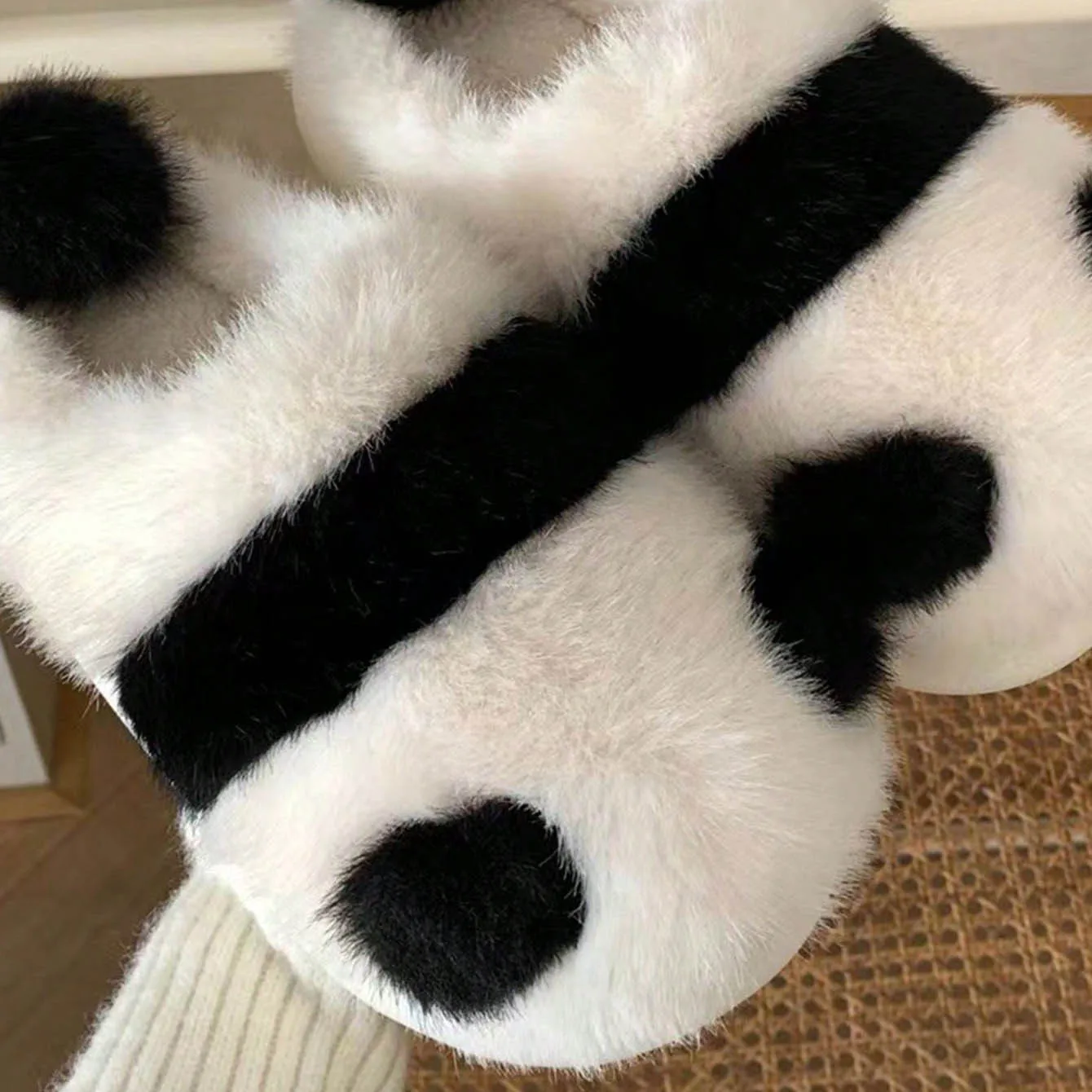 44 Bis Size So Lovely Panda Slippers Shoes for Winter Women Warm Furry Home Shoes 2025 New Fashion Cartoon Furry Slippers