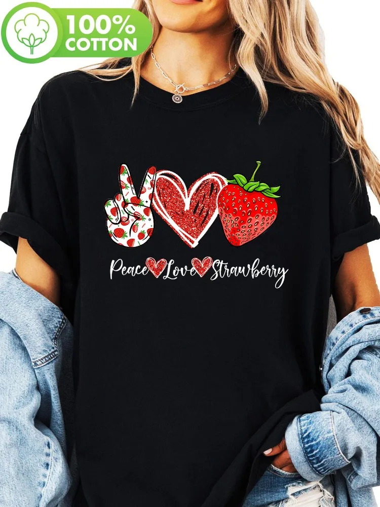 

Женская модная футболка с принтом, милый дизайн с изображением клубники и мира, мягкий топ с круглым вырезом, повседневная повседневная одежда в стиле ретро