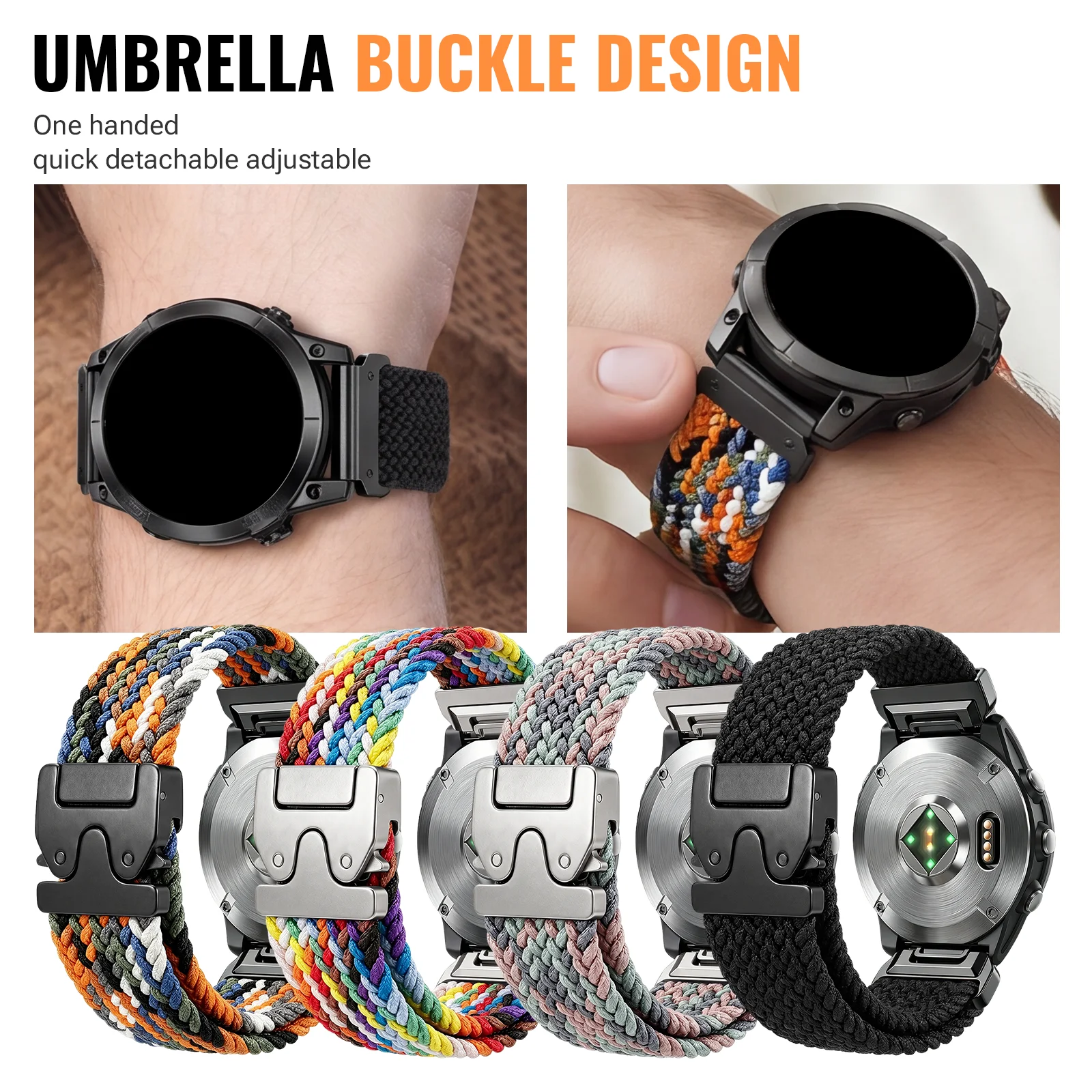 Tali Jam Tangan Elastis Nylon QuickFit 20/22/26mm untuk Garmin Fenix 8/7/6/5 Forerunner 965/955/945 Instinct Tactix