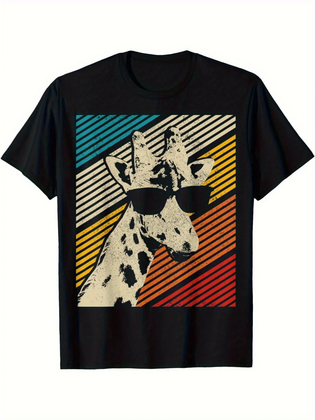 Teenagers' Giraffe Fashion Glasses Pattern T-Shirt - Soft Material, Short Sleeve Casual Summer Shirt, Suitable for Boys