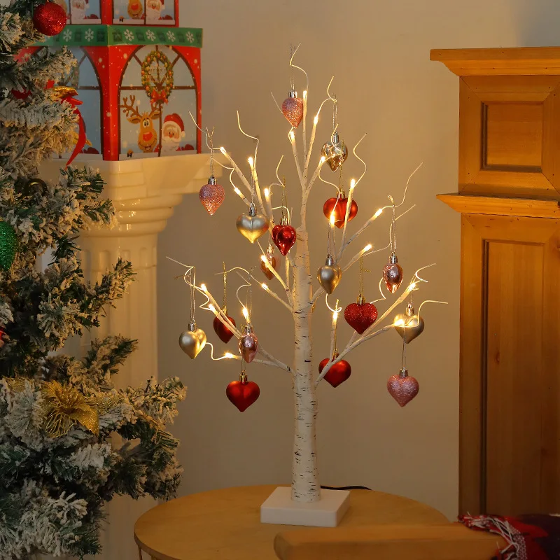 60 cm LED Birke Baum Nachtlicht Bunte Herz Hängen Baum Anhänger Weihnachten Hochzeit Party Dekoration Valentinstag Geschenke – Detail 2