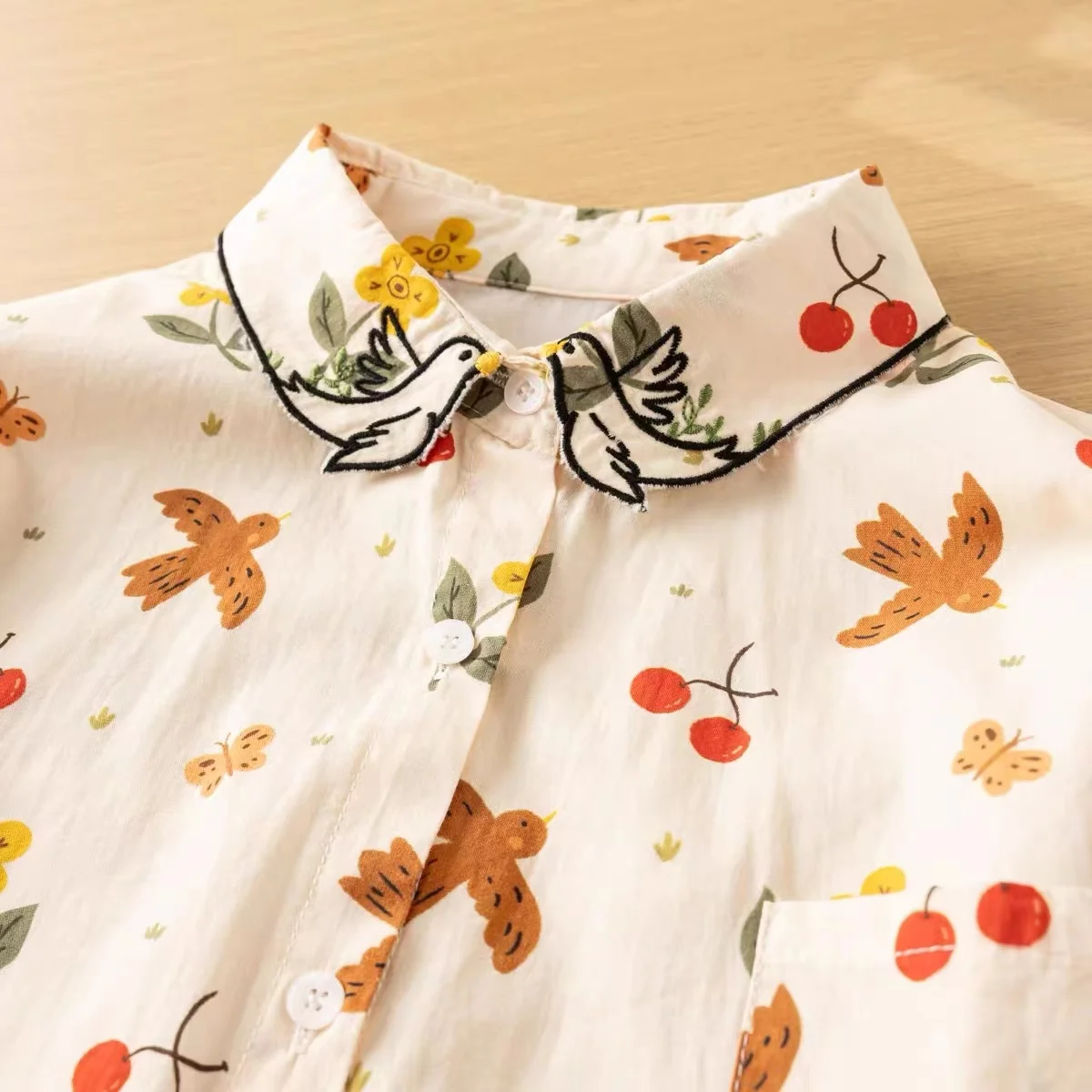 Fall clothes 2024 women Korean fashion cotton flower embroider collar long sleeve shirts designer clothes women print blouses