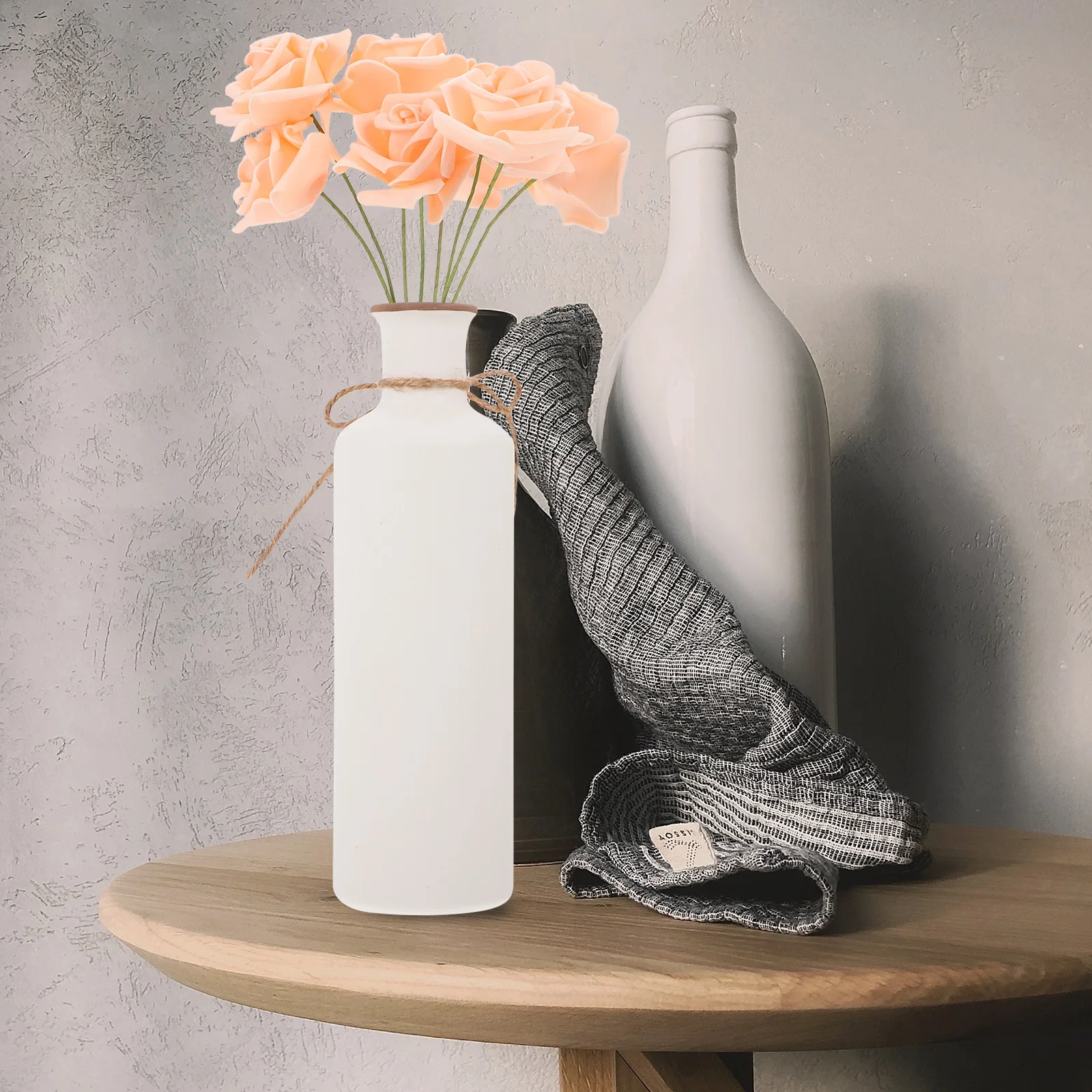 

1Pcs White Ceramic Flower Vase Hemp Bow Knot Stable Flower Pot Decorative Container for Home Floral Arrangement