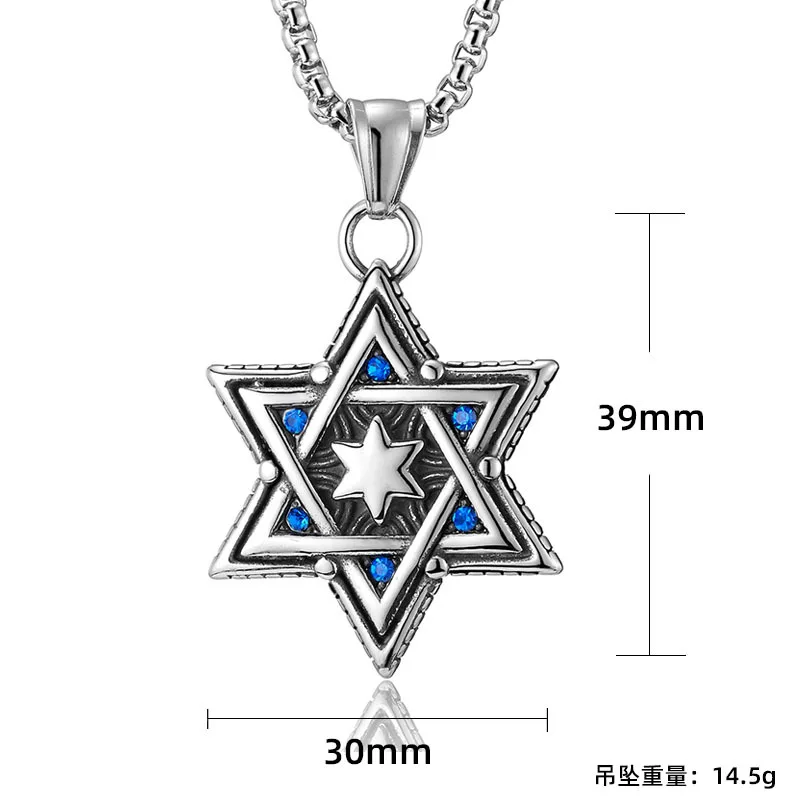 Punk Rock Stainless Steel Jewish Star of David Pendants Necklace for Men Retro Jewelry Silver Color Drop Shipping