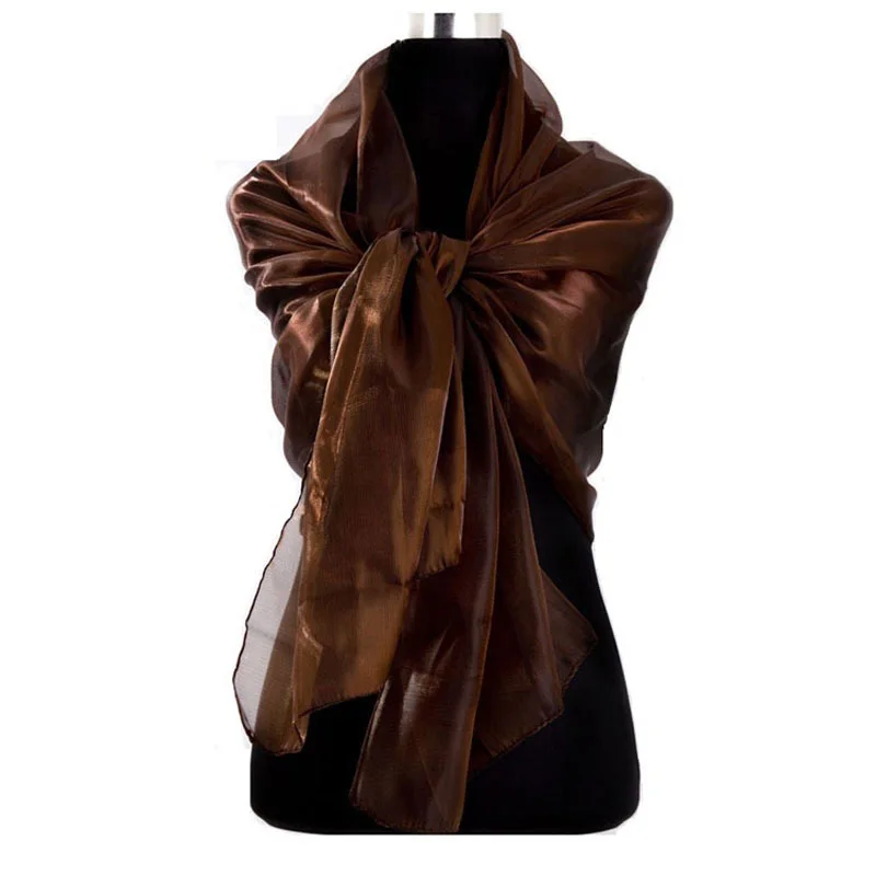 Sexy Women Transparent Solid Polyester Tarn Wedding Party Evening Dress Scarf Long Shiny Sunscreen Cloak Shade Shawl T58