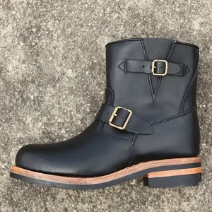 Goodyear-welted mão-forrado botas de engenheiro de couro engrossado americano vintage meados de barril motocicleta piloto botas de couro outono 8 principais vendas bota masculina engenheiro - №3