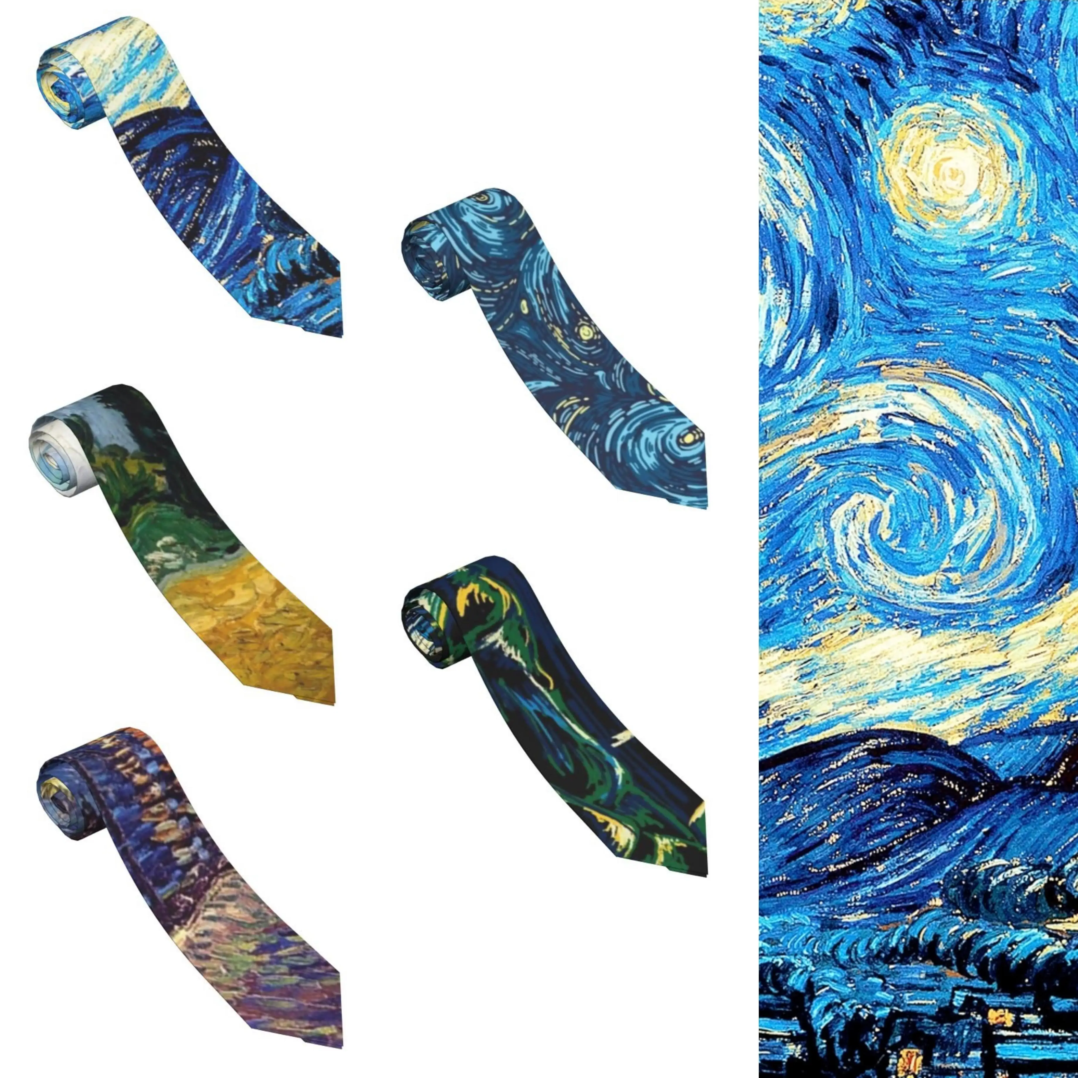 

Van Gogh Tie Starry Night 8CM Design Neck Ties Accessories Formal For Man Blouse Cravat