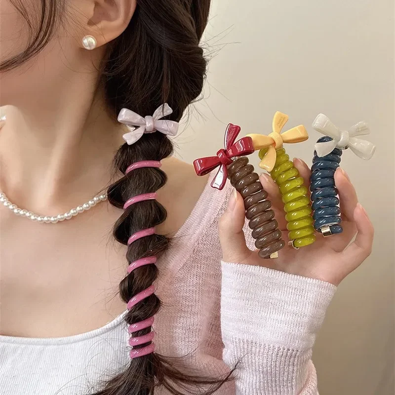 

NC Korean Telephone Wire Bowknot Hair Loop for Woman Girls High Elastic Head Rope Ponytail Elastic Hair Ties Hair Accessories