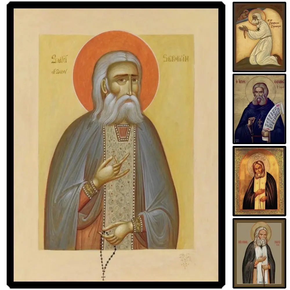 St Seraphim of Sarov Eastern Orthodox Icon Canvas Print HD Byzantine Wall Art Religious Prayer Corner Home Decor Christian Gift