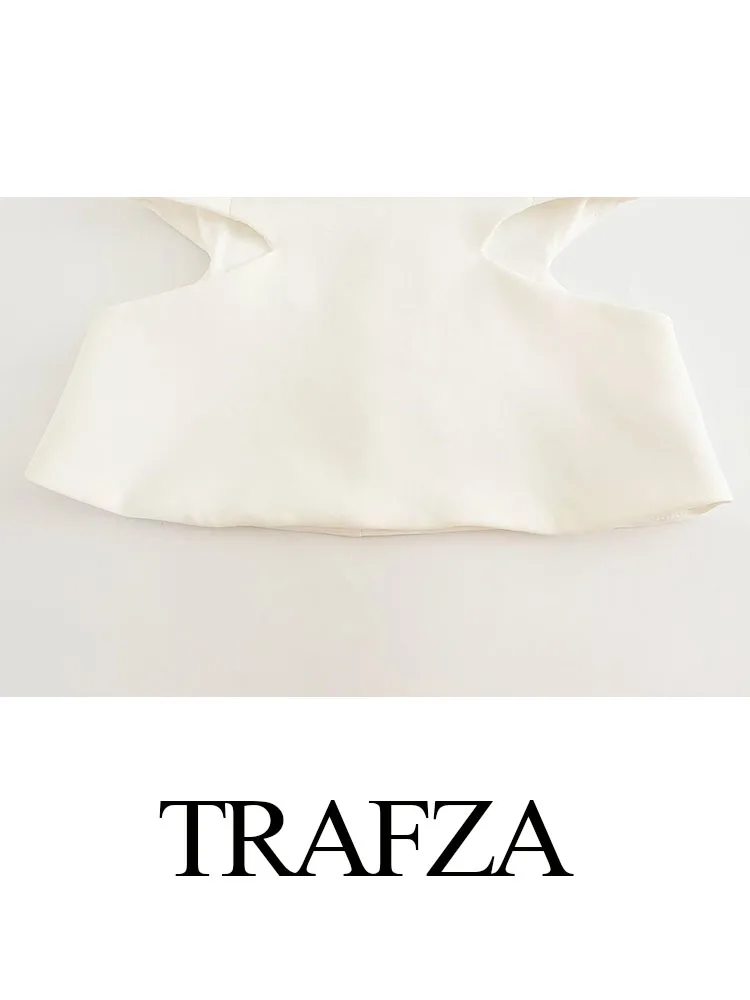 TRAFZA Summer Fashion Woman White Backless Sleeveless Short Top Women Sexy Hotsweet Backless Tanks Strap Beach Female Camis