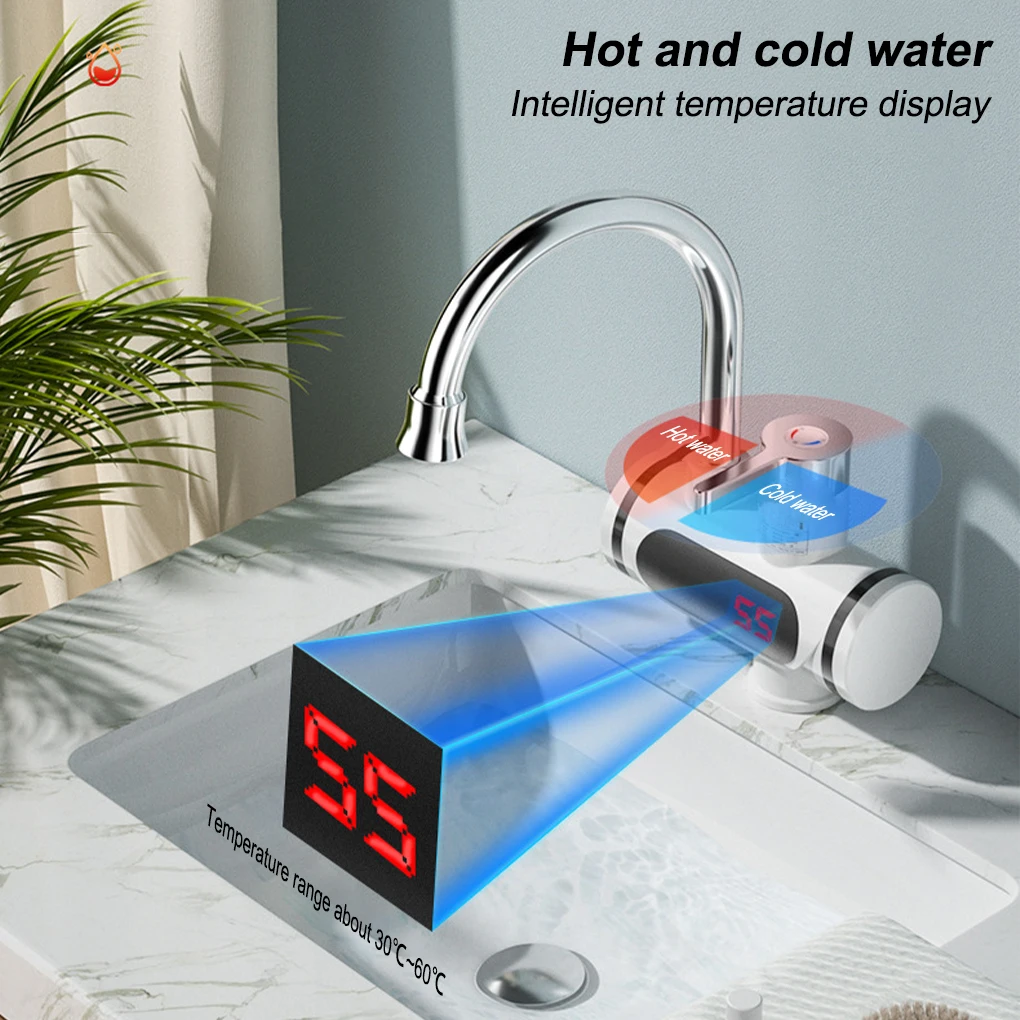 Hot Cold Electric Water Heater IPX4 Waterproof LED Screen Sink Faucet Bathroom Rapid Heating Tap Bottom Inlet EU Plug