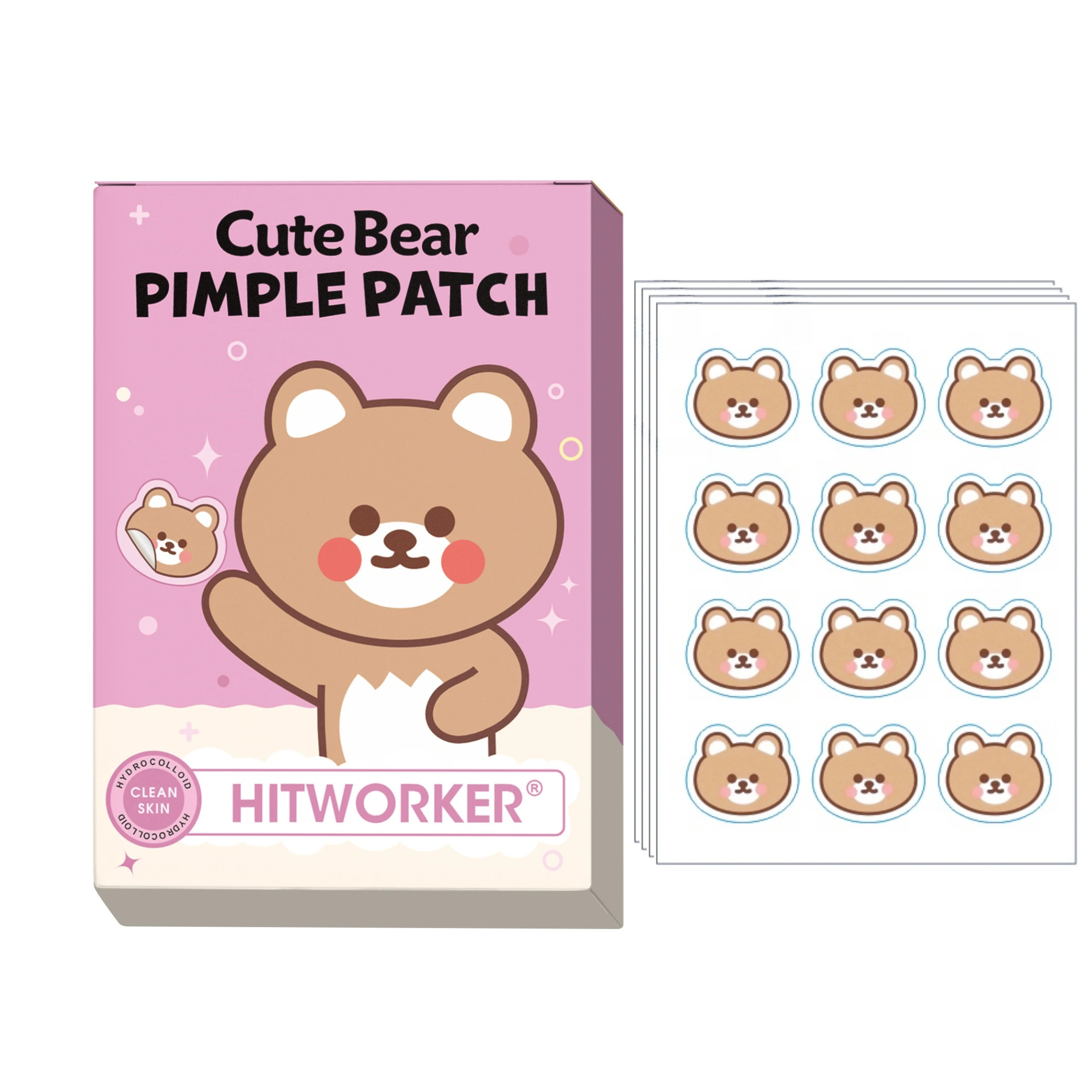 48-Piece Hydrocolloid Acne Patches Cartoon Bear Design Highly Absorbent Convenient to Use Specifically Formulated for Acne