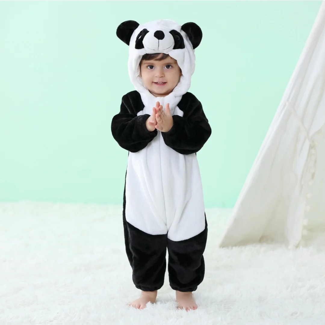 2024 Baby Unisex Romper Kigurumi Infant Cute Panda Cow Animal Onesies Jumpsuits Newborn Cartoon Pajamas For Kids Boys Christmas