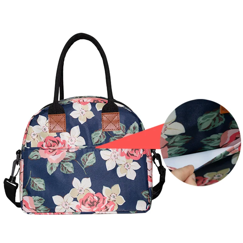 Rose Fashion Lunch Bags for Women Large Oxford Cloth Insulated Bento Box Pack Portable Lunch Handbag Waterproof Food Storge