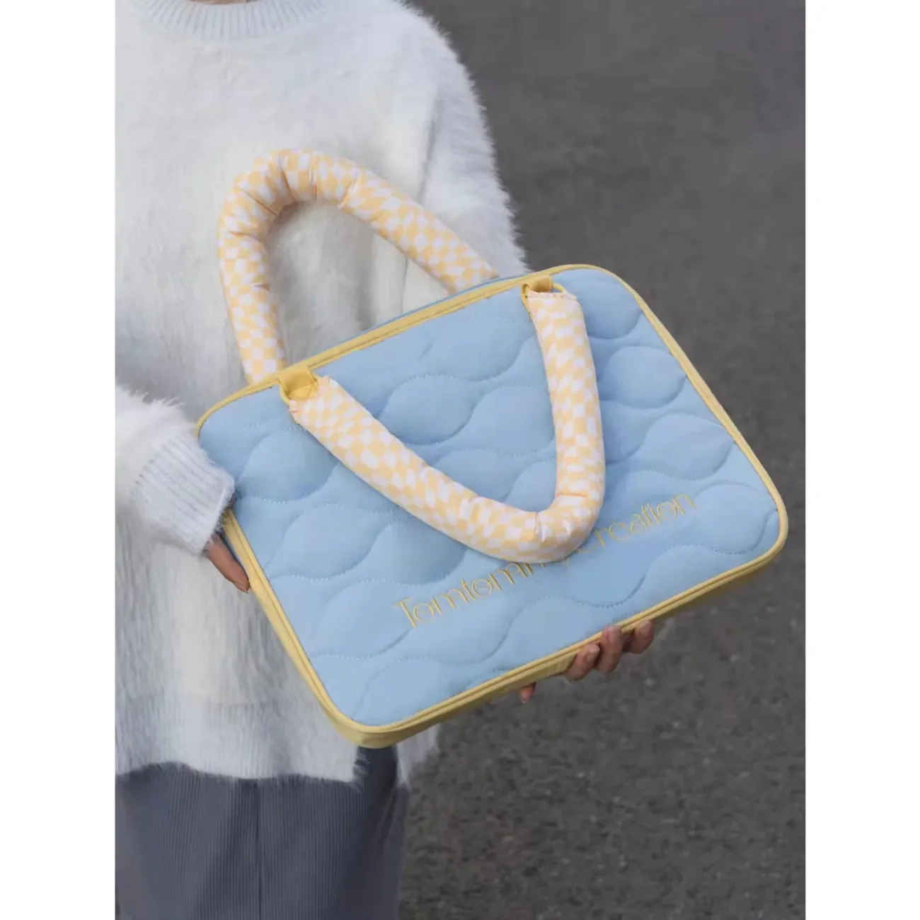 

Cute Korean Style 16" Laptop Bag Cotton Shockproof Handheld Bag Portable Storage Bag for School Students sleeve for macbook 15.6