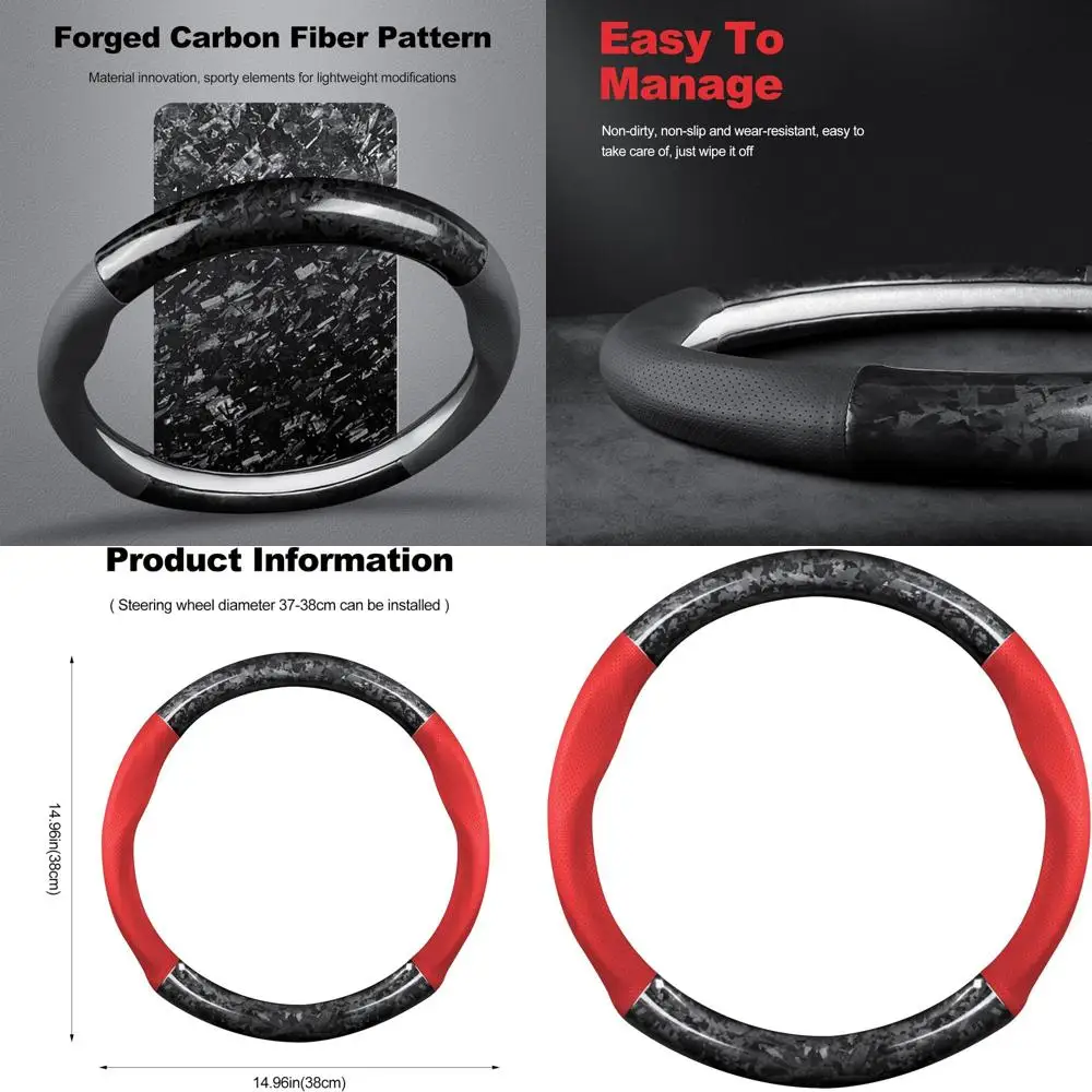 

Втулка рулевого колеса автомобиля, круглая втулка рулевого колеса из кованого углеродного волокна и кожи, 37-38 см/14,5-15 дюймов, нескользящая,