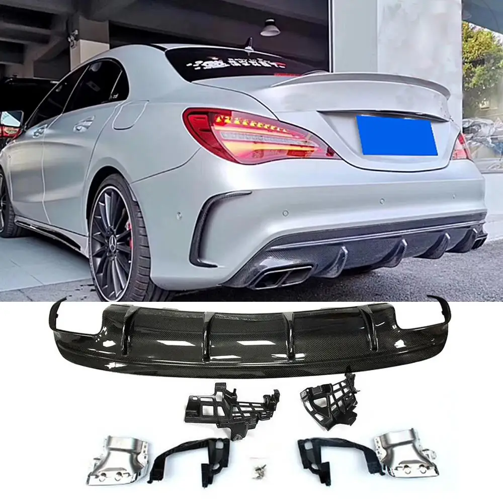 Rear Bumper Diffuser Lip for Mercedes-Benz CLA W117 C117 CLA200 CLA250 Sport CLA45 AMG 2013 - 2019 Carbon Fiber / Gloss Black