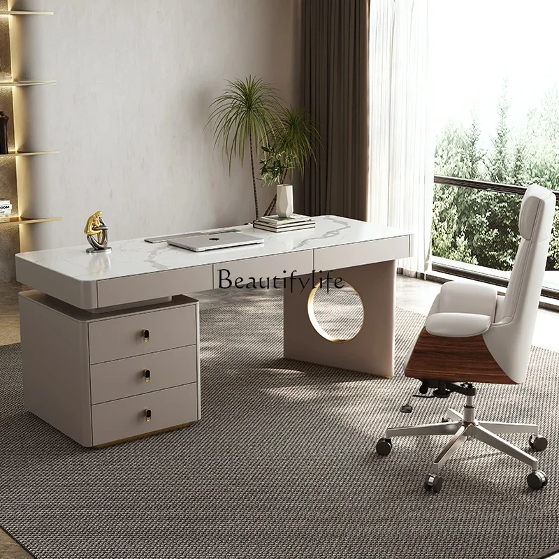 

Italian light luxury rock slab desk, Nordic modern home skin paint environmentally friendly computer desk