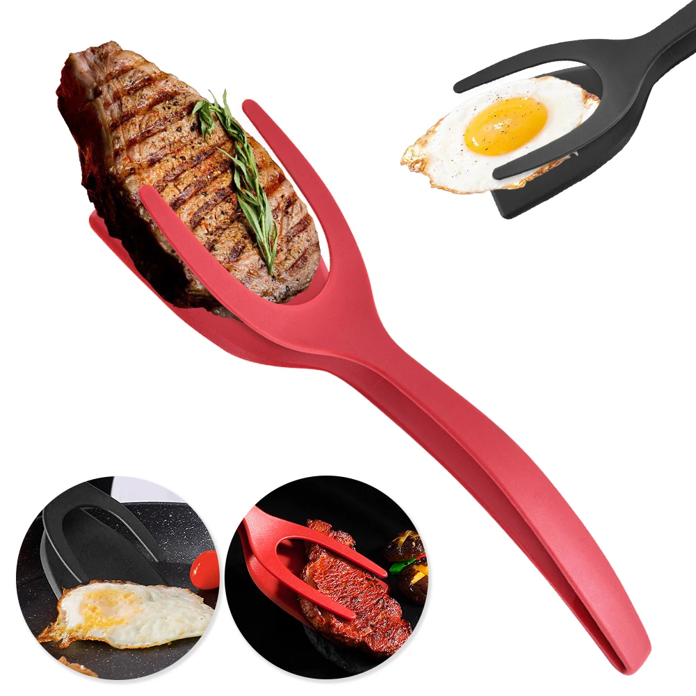 2 In 1 Egg Flipper Tongs Non Stick Frying Steak Pancake Tongs Multifunctional Toast Omelet Clip for Home Kitchen Cooking