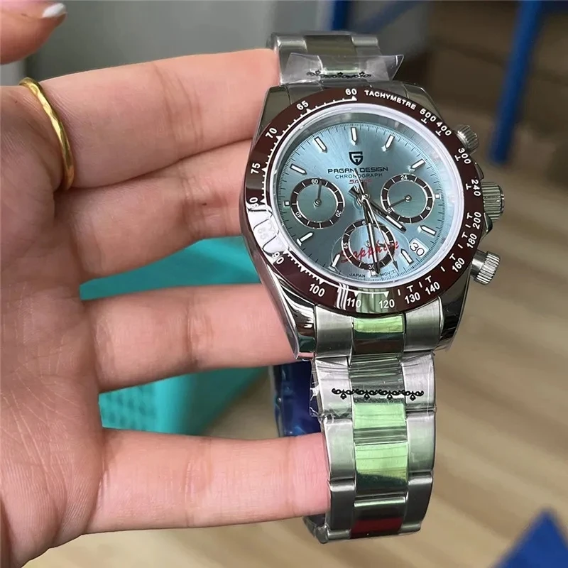 PAGANI DESIGN 2026 New Ice blue Luxury Quartz Watch Men Sports Chronograph Automatic Date Stainless steel Waterproof Wrist watch view 3